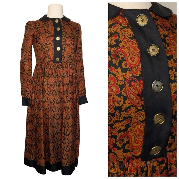 Jean Muir London Silk Dress Black & Paisley Print Size XS *Flaw* - Picture 4 of 17